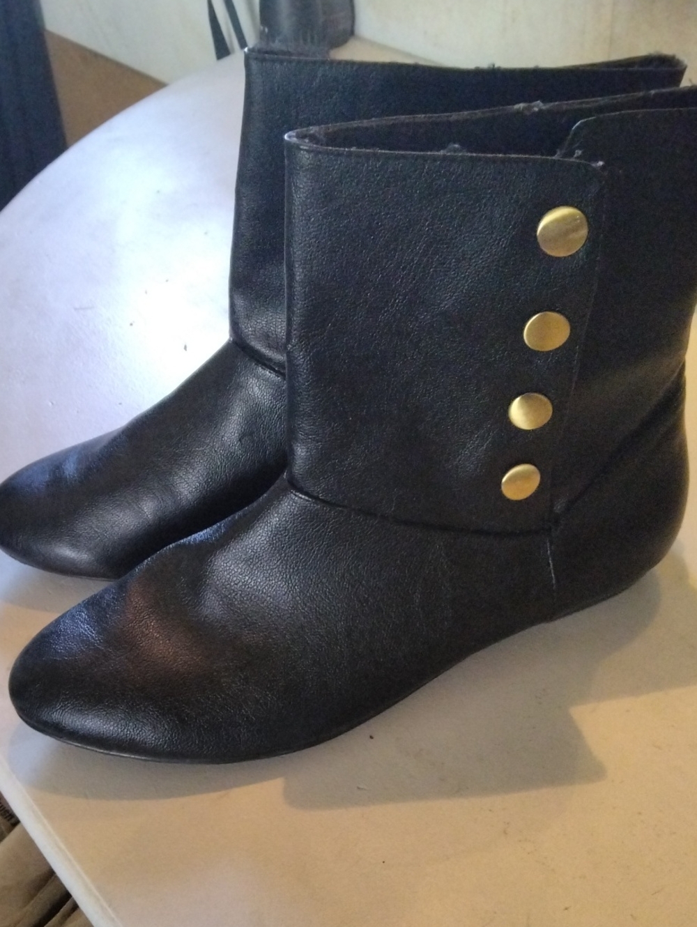 Black Women’s Ankle Boots with Gold Button Detail